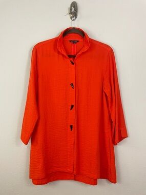 John Mark Bright Orange Button-Front Tunic Linen‎ Blend 3/4 Sleeves Size Small